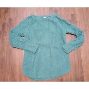 Loft Sweater Womens Size Large pullover Blue/green Crewneck Cotton Wool Blend